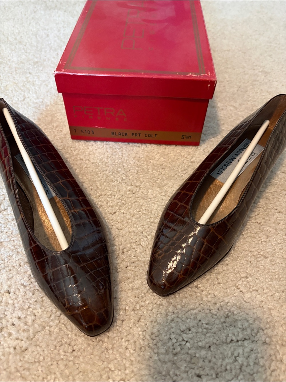 Brown Croc-Embossed Leather Flats